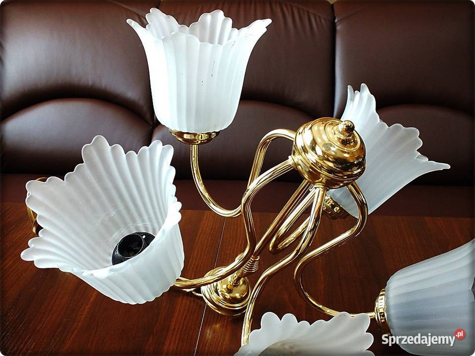 Złoty Żyrandol 5 ramienny Piękna Lampa wisząca z Żary