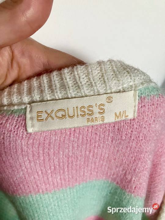 Nowy słodki pastelowy sweter pasy Exquisss Paris Odzież damska Nisko