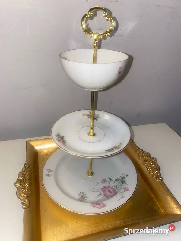 trzy poziomowa patera porcelanowa z motywem Kraków