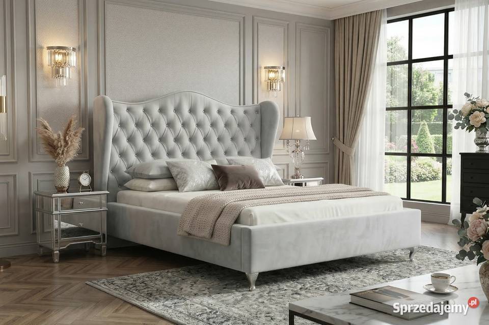 łóżko uszak 140x200 tapicerowany zagłówek stelaż