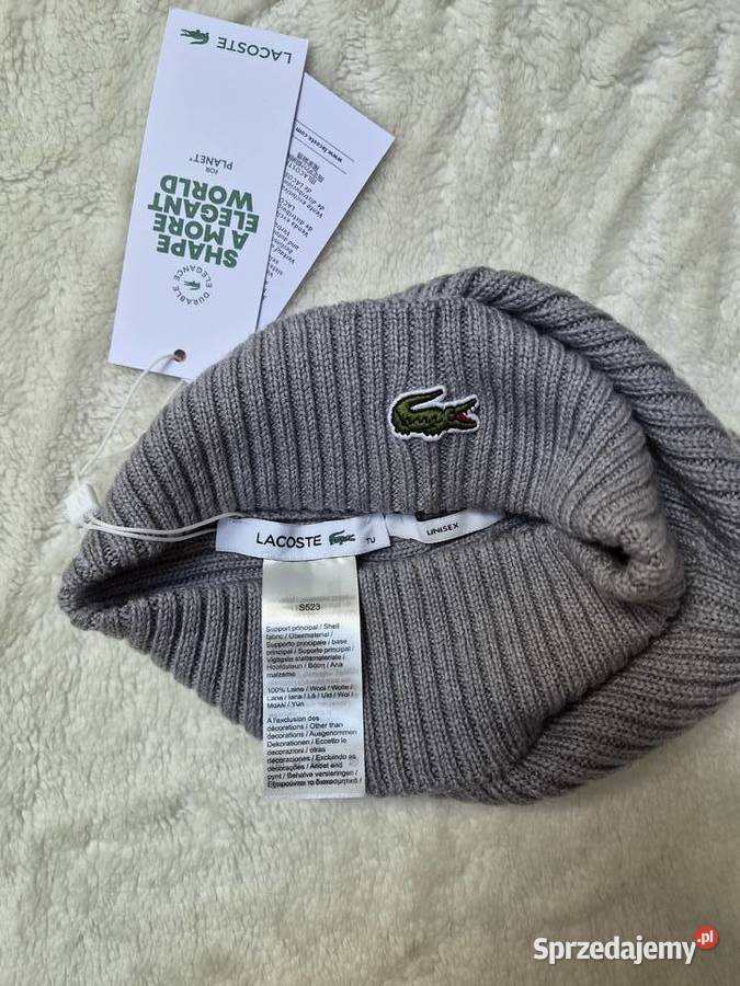 Nowa szara czapka wełniana Lacoste unisex z Bibice sprzedam