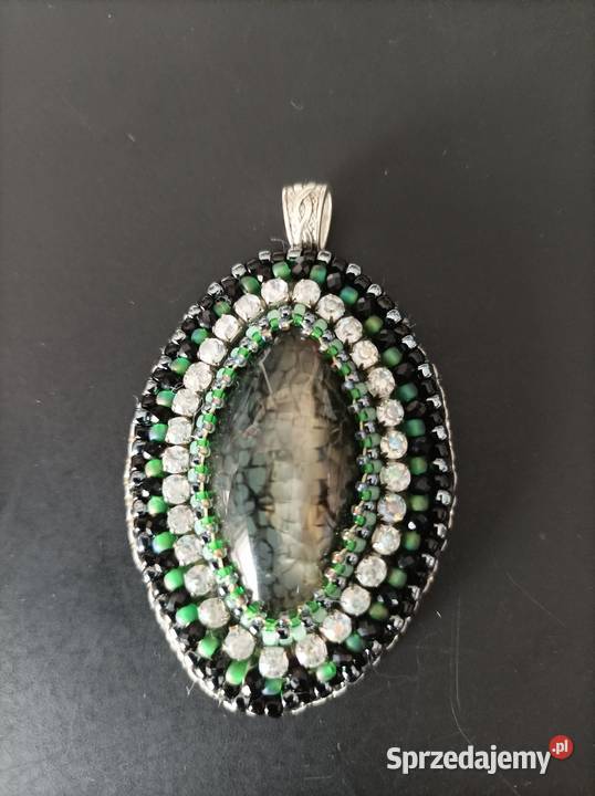 Agat wężowyzieleń wisior cyrkonie Częstochowa
