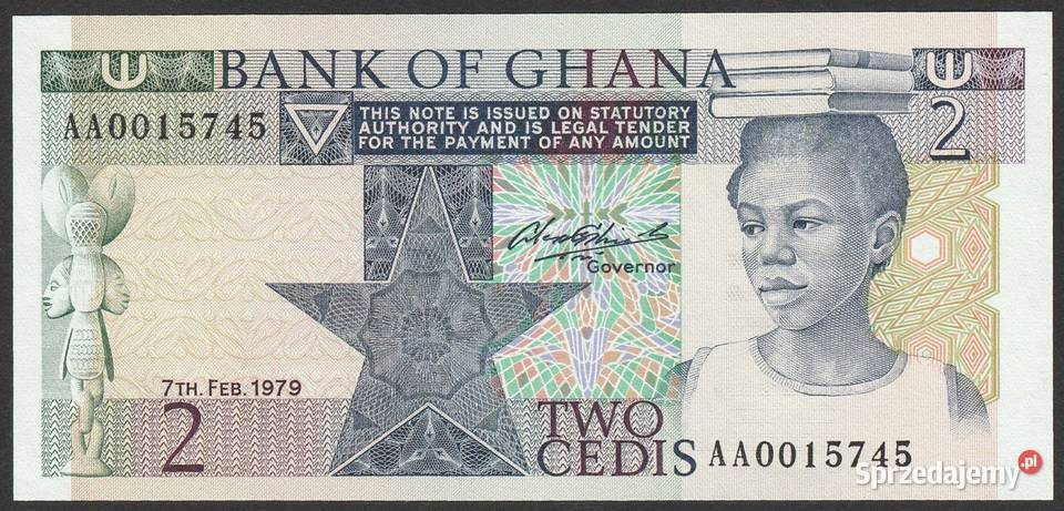 GHANA 2 CEDIS 1979 STAN BANKOWY UNC Numizmatyka łódzkie Łódź sprzedam