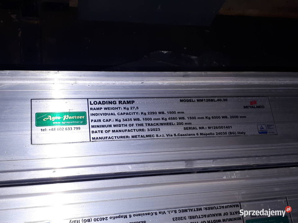 Najazdy aluminiowe 3 m 6 ton TUV METALMEC Włochy Głogoczów