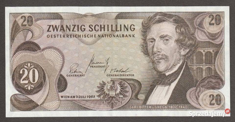 AUSTRIA 20 SCHILLING 1967 Carl Ritter von Ghega Łódź