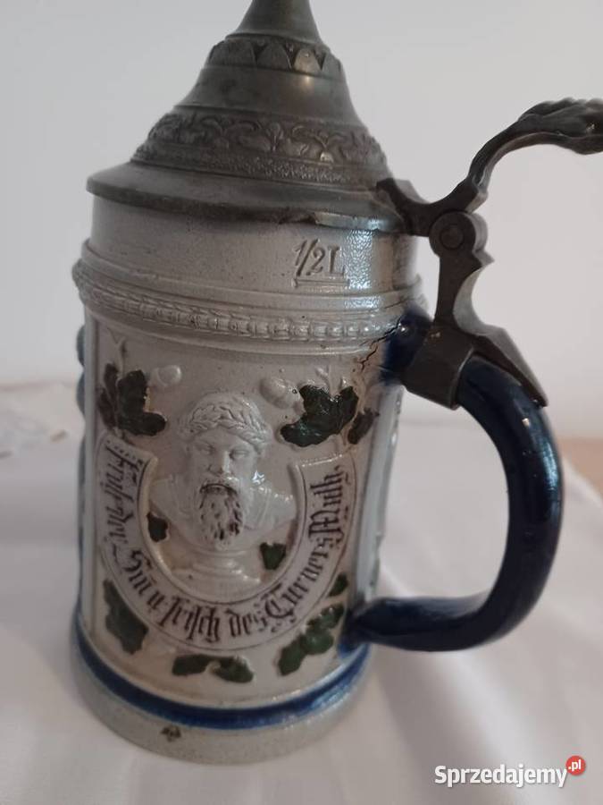 STARY Kufel KOBALTOWY sygnowany z k XIXw Wrocław