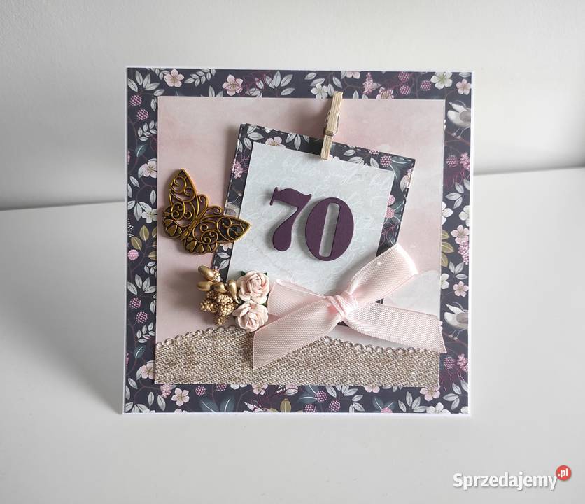 Kartka ręcznie robiona na urodziny z kwiatami i Łódź