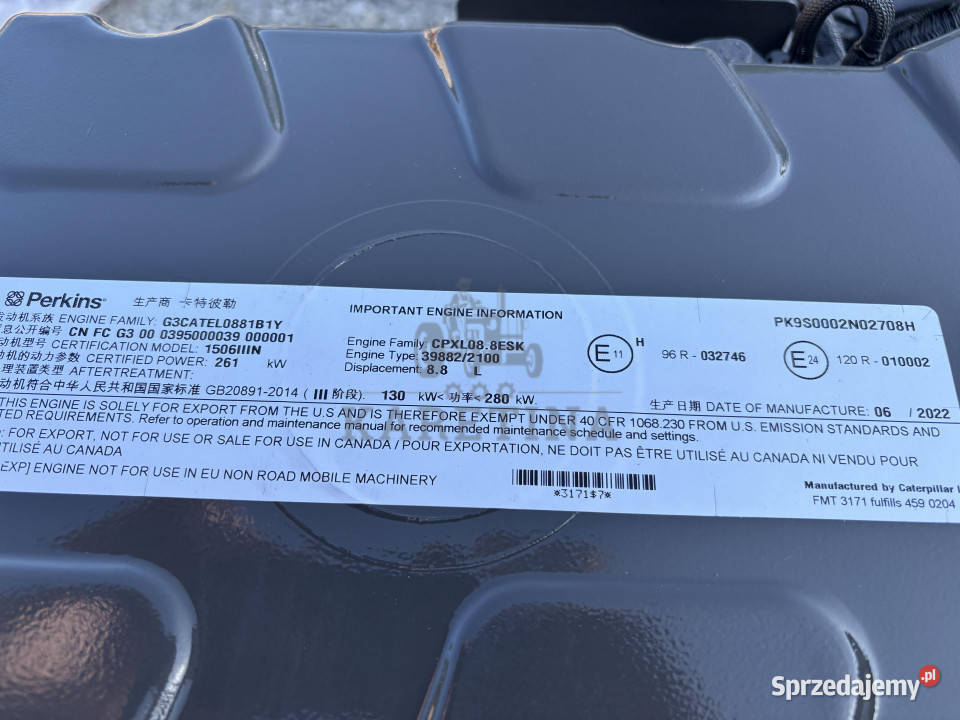 Perkins 1506DE88TA CAT C9 2022r silnik kompletny Pozostałe sprzedam