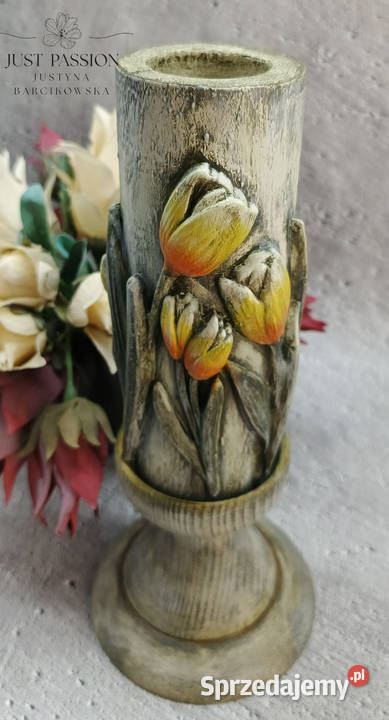 świecznik z tulipanami w stylu vintage dekoracja Ostróda sprzedam