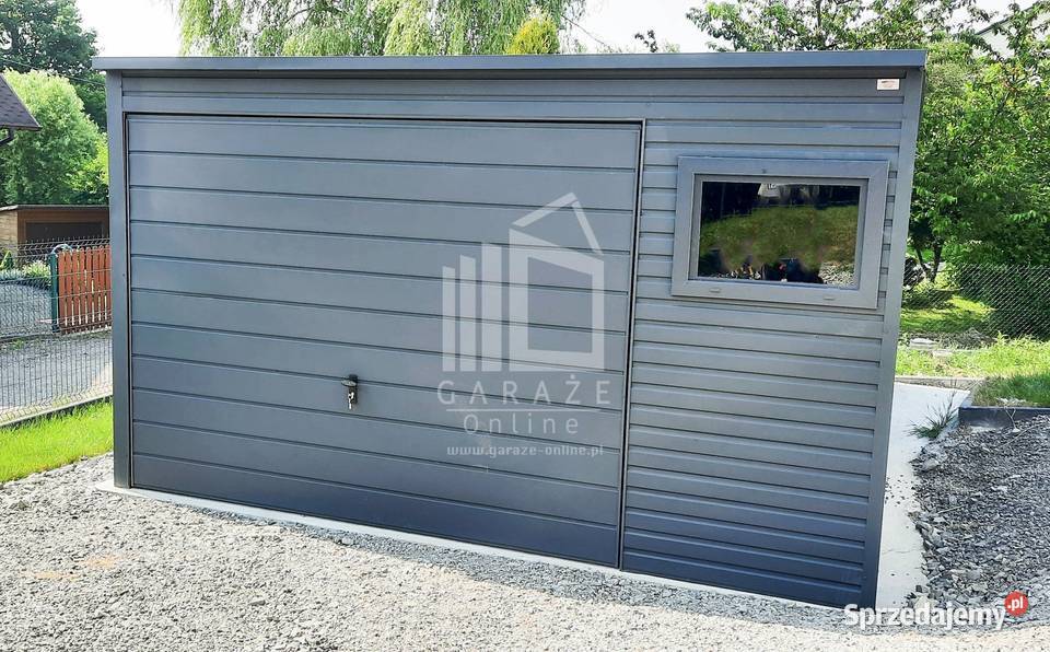 GARAŻ BLASZANY 4m x 7m spad tył Brama okno Łódź