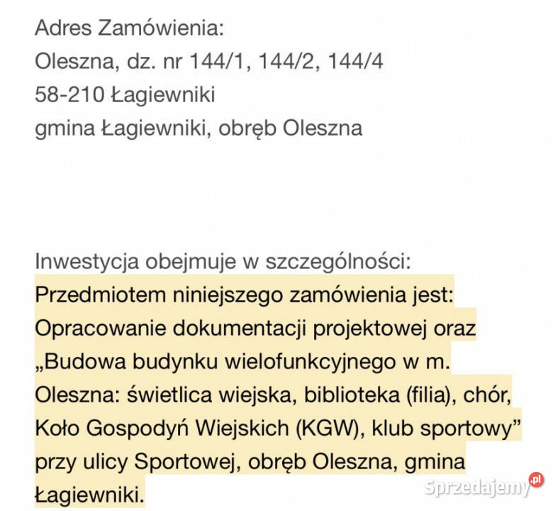 Działka budowlana z widokiem na Ślężę Oleszna