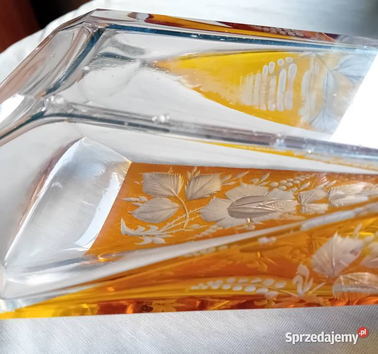 Karafka art deco lazurowana z kwiatowym szlifem Koźminek