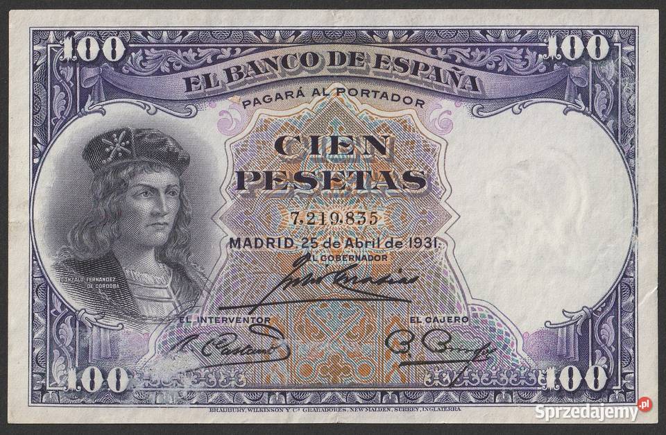 HISZPANIA 100 PESET 1931 Gonzalo Fernandez de Łódź