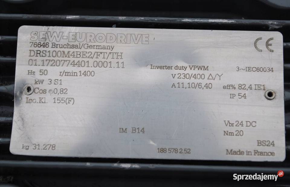 Motoreduktor kątowy 3kw 28obrmin z hamulcem lubuskie Kargowa