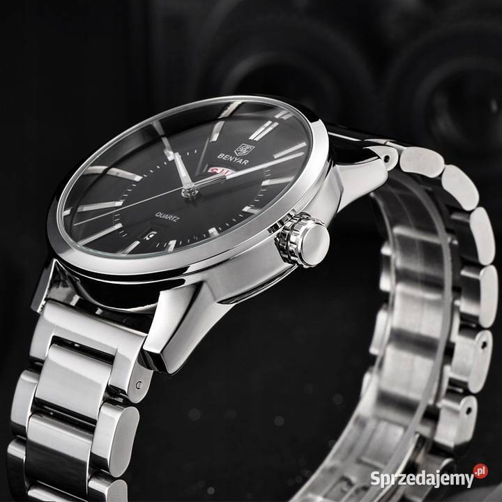 Zegarek Benyar Męski Bransoleta Srebrna