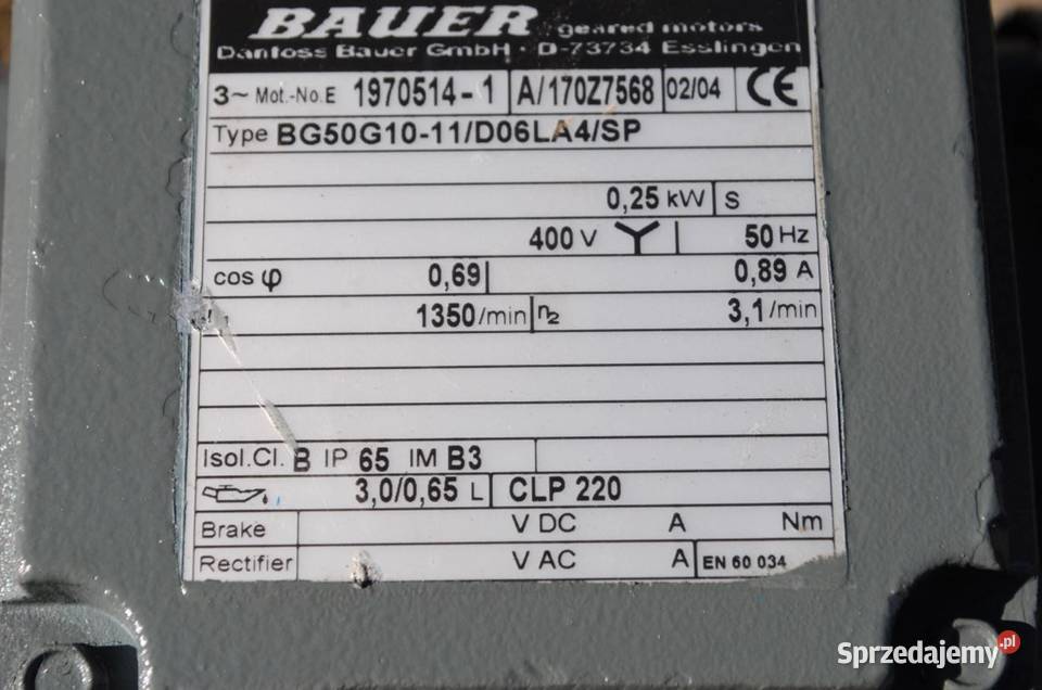 Motoreduktor 025kw31obrmin BAUER Kargowa sprzedam