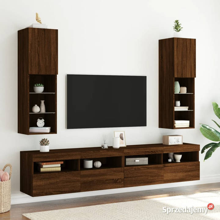 Szafka TV z LED brązowy dąb 305x30x102 WM837027 Dom i Ogród mazowieckie Warszawa
