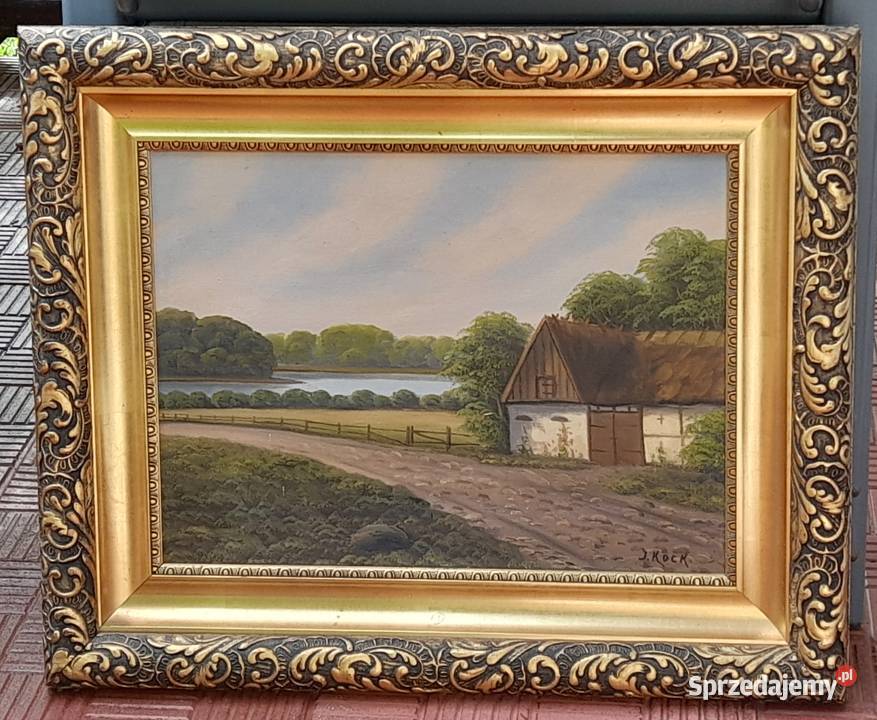 J Kock Chata wodą piękny stary obraz na płótnie Iłża