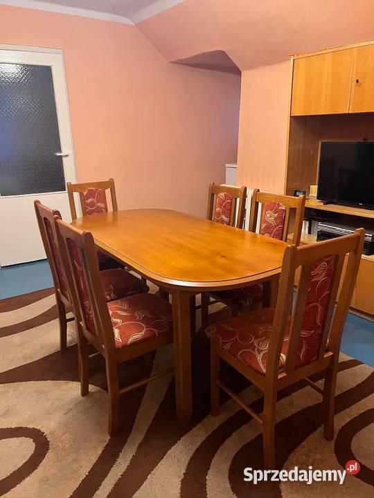 Zestaw rozkładany stół z 6 krzesłami 80cm opolskie Lewin Brzeski