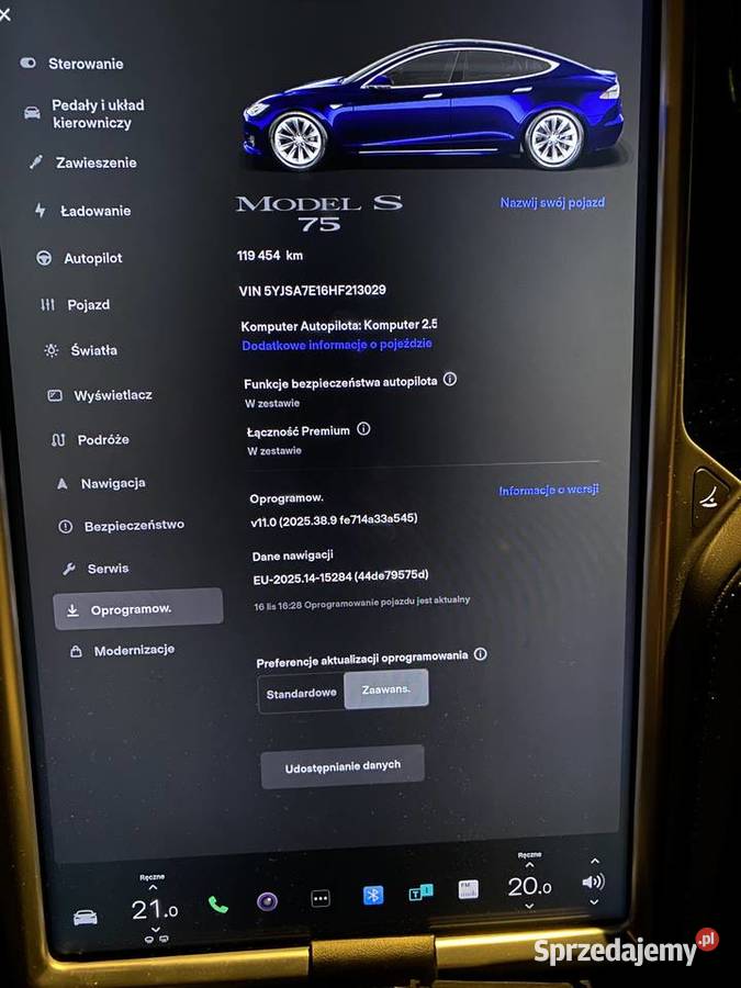 Tesla S 75 120 przebieg 2017 Warszawa