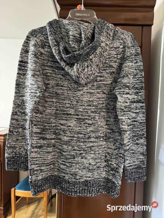 Sweter męski M z bawełny 100 szary melanż z Z kapturem  Moda i Styl