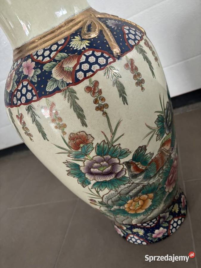 Duża waza ręcznie malowana azjatycka 52 dynastia Porcelana i szkło Wrocław