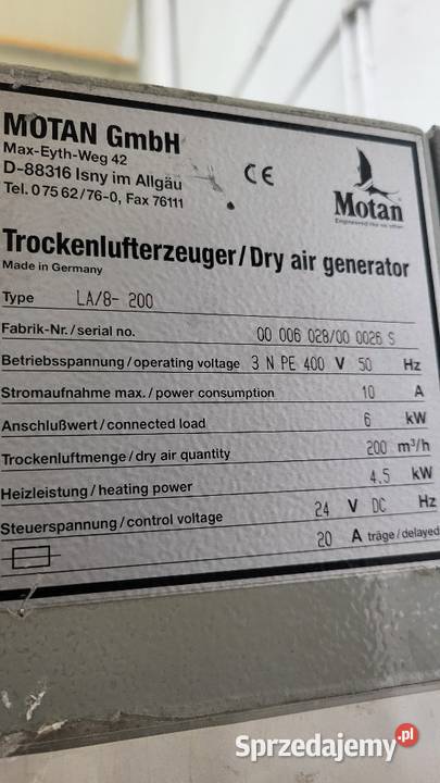 Suszarnia suchego powietrza Motan Luxor LA8200 z Białogard sprzedam