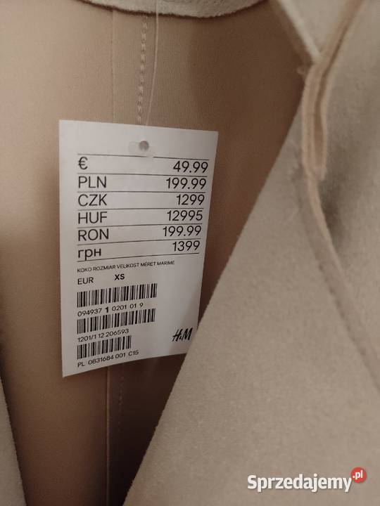 34XS HMDłuższy zamszpodobny płaszcz z paskiem z Kraków sprzedam
