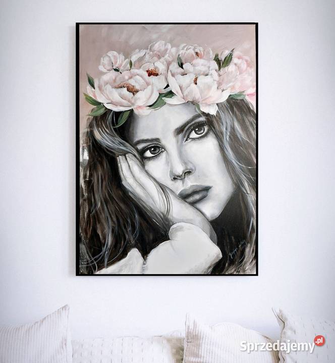 Portret kobieta piwonie kwiaty duży nowoczesny Malarstwo Warszawa