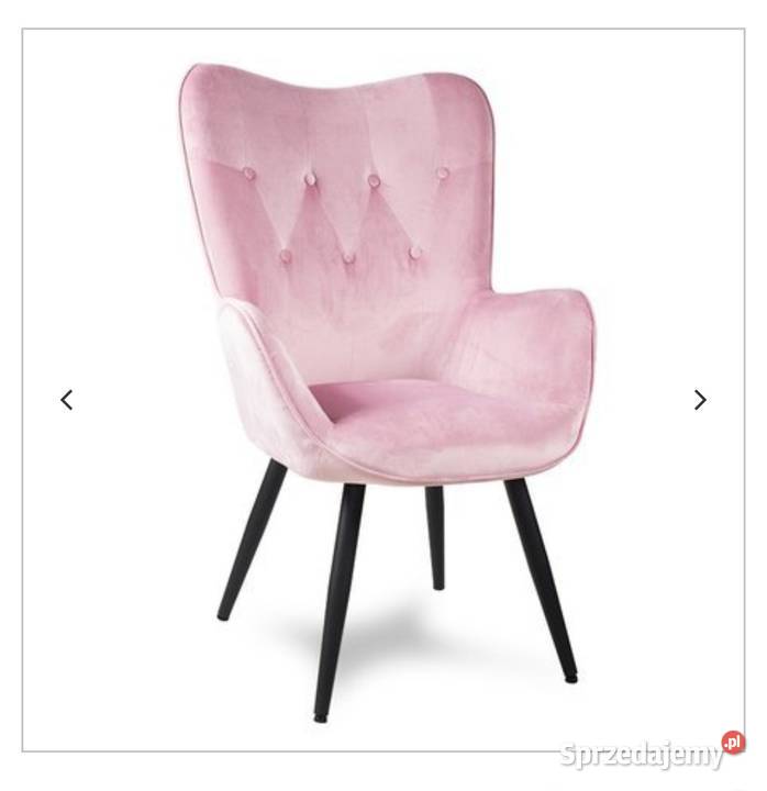 Fotel uszak różowy z czarnymi nogami z weluru