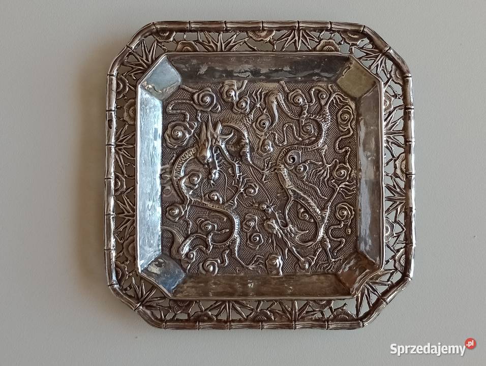 Piękna srebrna misa Antyk Chiny Fantastyczna wielkopolskie Mosina
