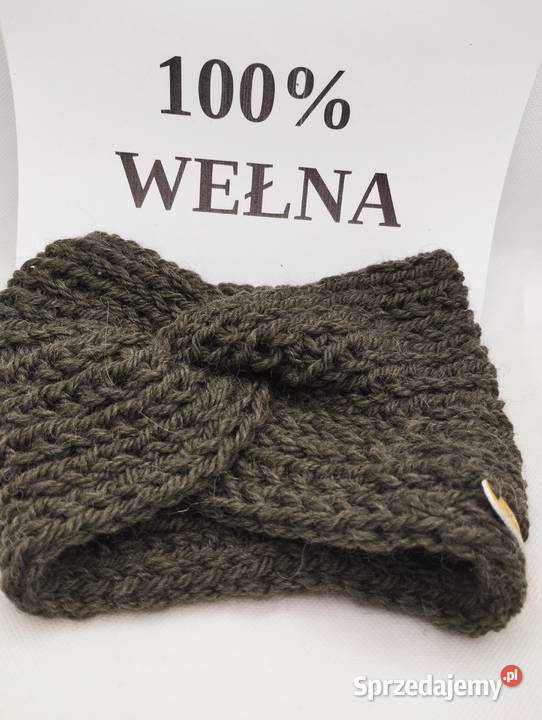 Zielona opaska na głowę turban 100 wełna Nakrycia głowy
