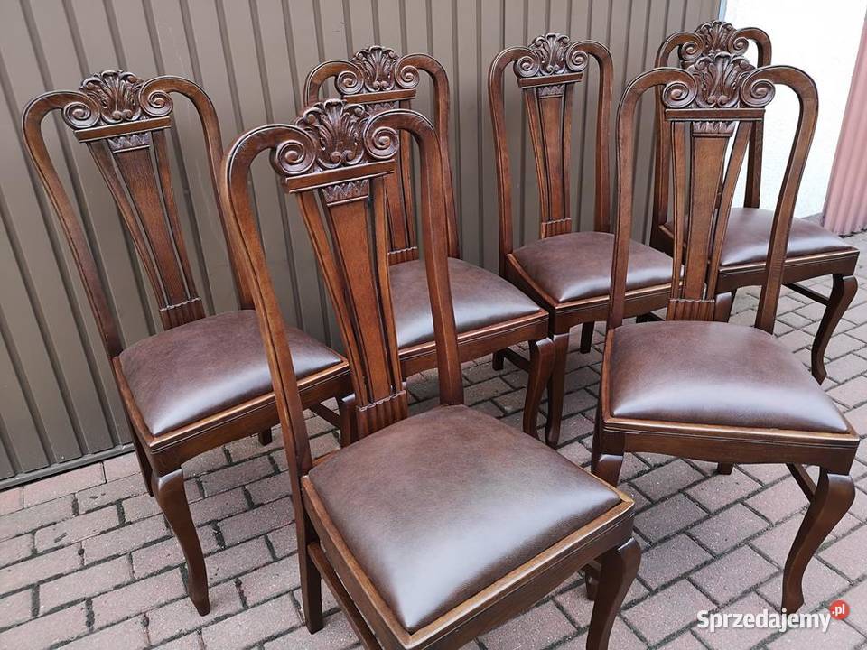 Krzesła Dębowe Wysokie Stare Antyk Komplet 6 Swarzędz sprzedam
