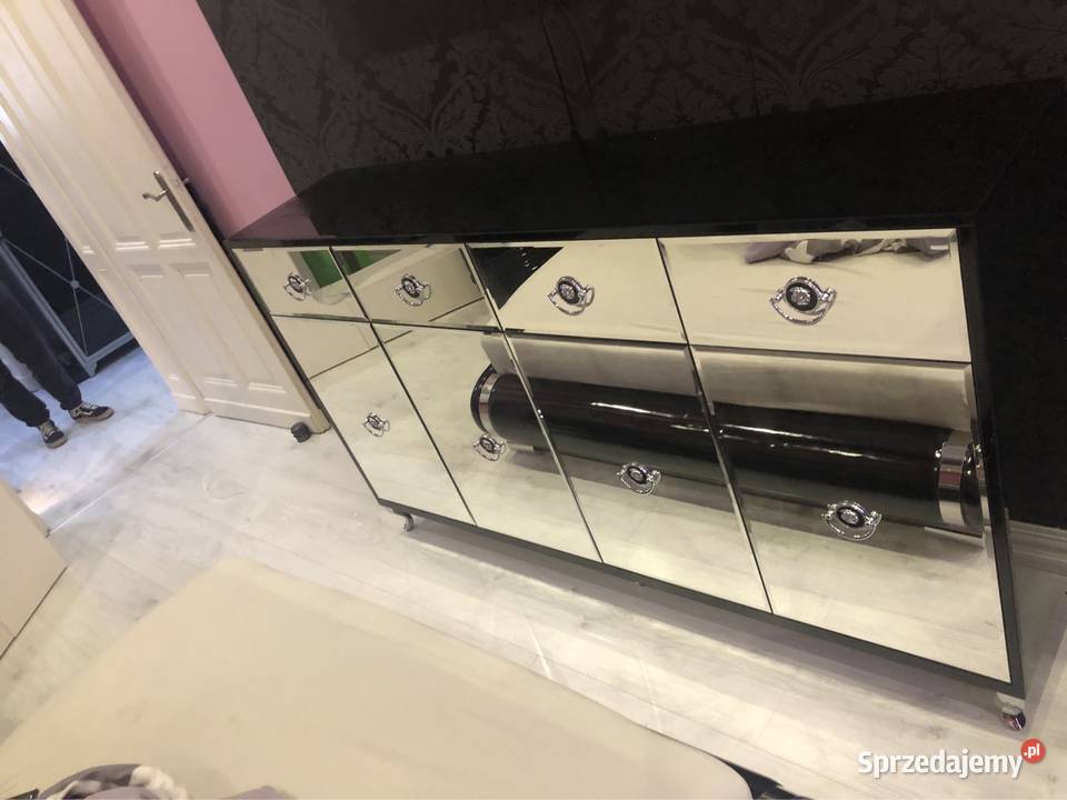 Komoda czarna glamour lustra nowoczesna kołatka Komody