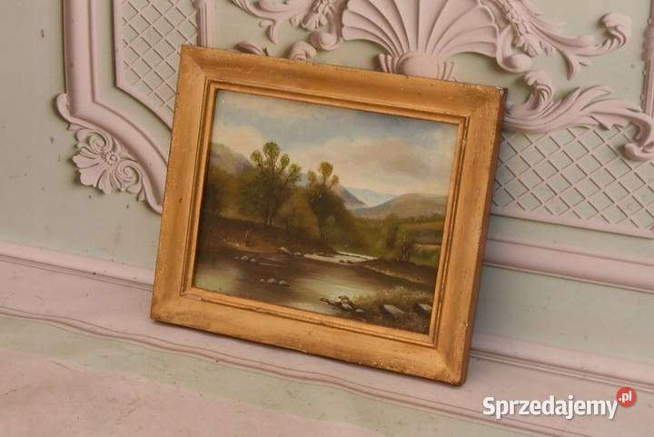 Wędkarz Rzeką Pejzaż Lasu Rzeka Las Obraz Olejny Kraków