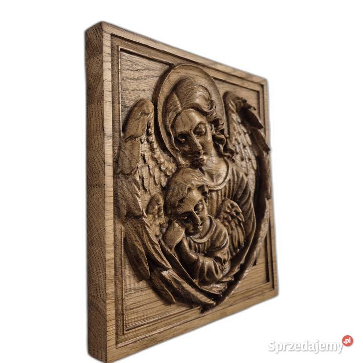 Płaskorzeźba z drewna Anioły ochrona i spokój Malechowo
