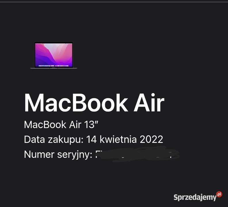 Apple MacBook Air M1 8GB 256 ssd laptop Rzeszów