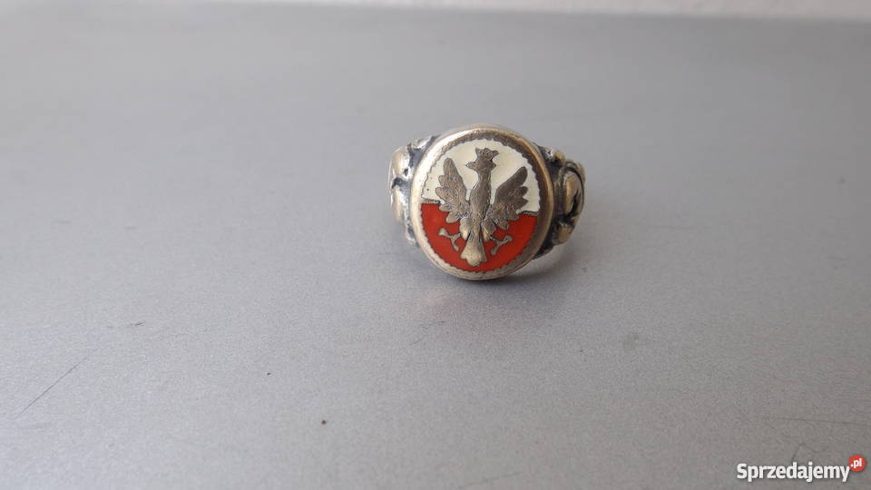 Stary przedwojenny Oryginał sygnet II RP Emalia Grodziczno