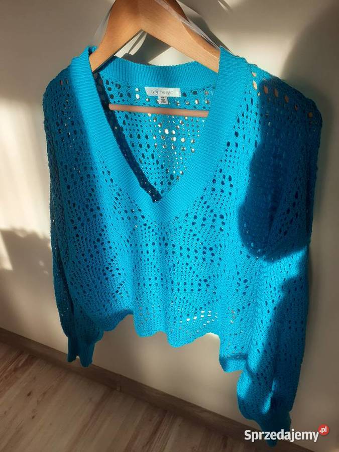sweter ażurowy turkusowy M L bawełniany Swetry i golfy pomorskie Gdańsk