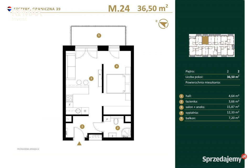 Mieszkanie z balkonem 36.5m2 Szczyrk