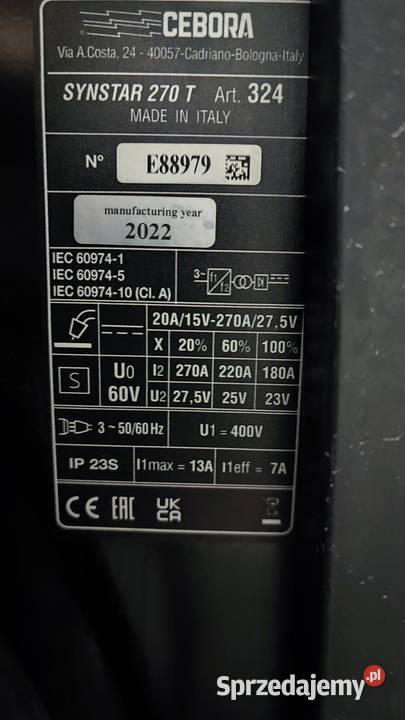 Spawarka inwerterowa Cebora Synstar 270 T Sucha Beskidzka sprzedam