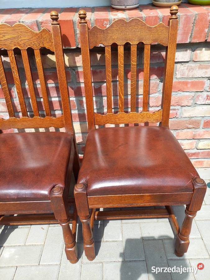 Krzesła dębowe drewniane ze skórzaną tapicerką 4 zachodniopomorskie Gawroniec