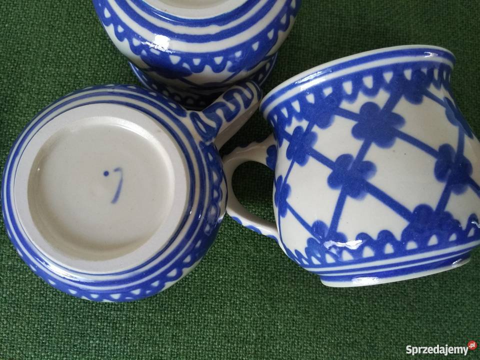Ręczna praca sygnowane kubki ciemny granat Porcelana i szkło Ropa