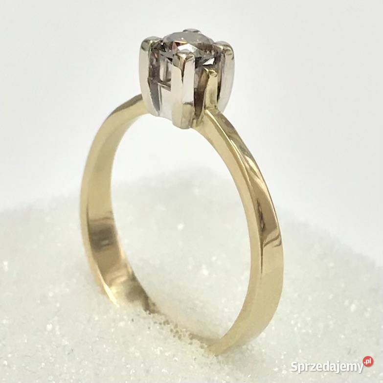 Złoty PIERŚCIONEK 585 14K brązowy DIAMENT 04ct złote mazowieckie
