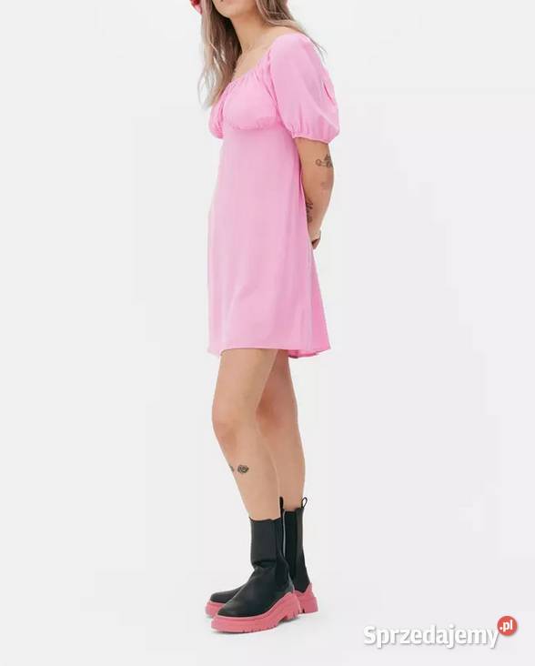 PRIMARK RÓŻOWA MINI SUKIENKA Z BUFIASTYMI Rozkloszowana  Spódnice i sukienki Kalisz