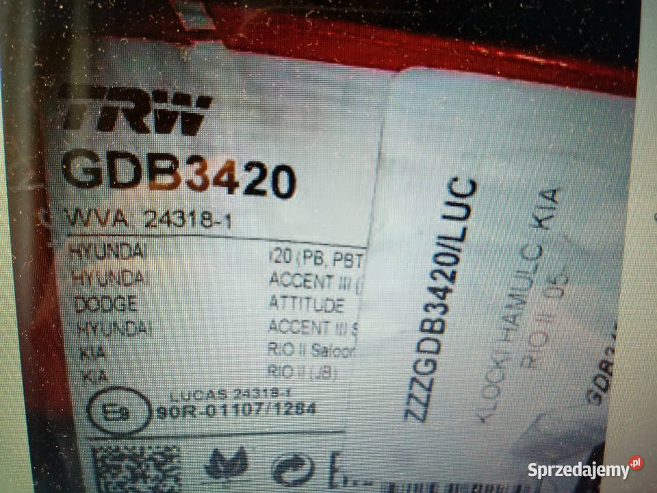klocki hamulcowe TRW GDB 3420 do Hyundai i 20 Układ hamulcowy śląskie sprzedam