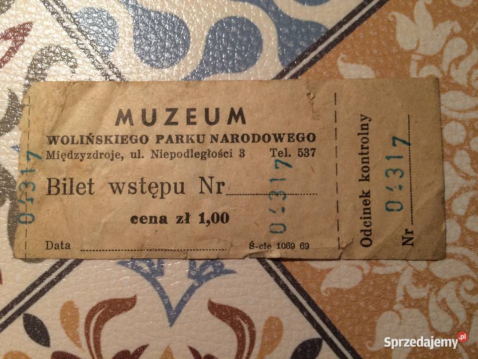 1178 Bilet Do Muzeum Wolińskiego Parku Szczecin sprzedam