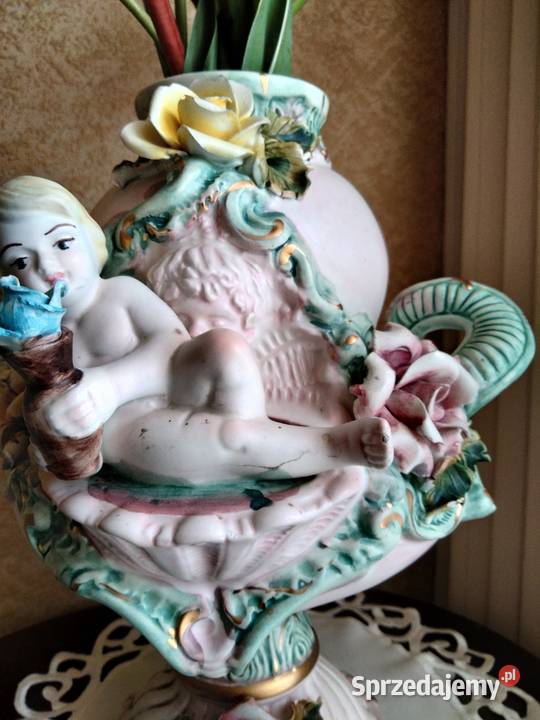 Włoska porcelana Putto duży wazon złocony wielkopolskie Gniezno