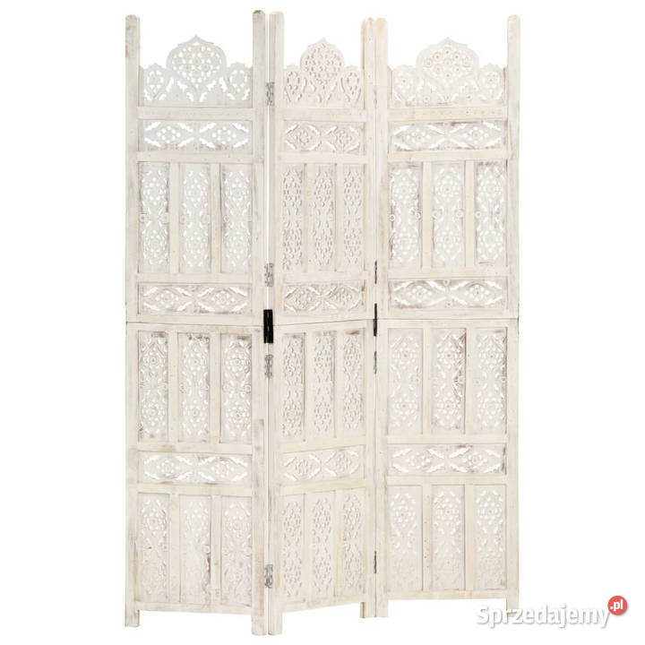 Parawan 3panelowy rzeźbiony biały 120x165 drewno Warszawa