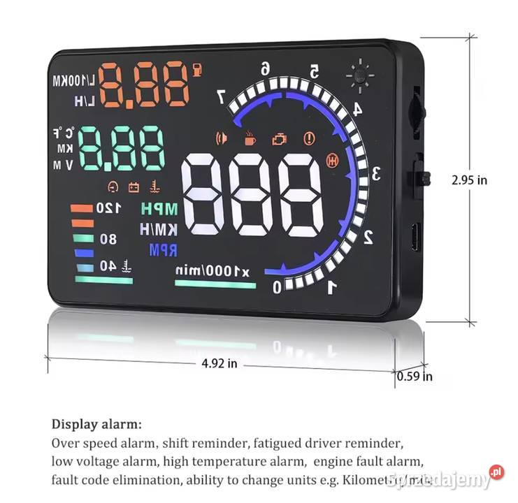 HUD A8 55 OBD2 projektor na szybę LED prędkość Łódź